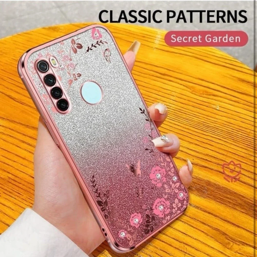 Glitter Case for Redmi Note 8 Cover Floral Pattern Bling Soft Silicone Shockproo